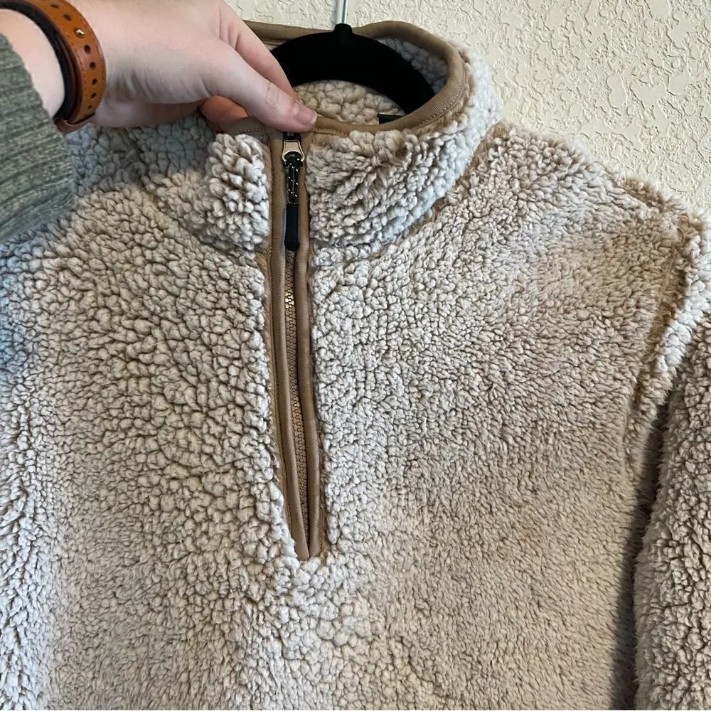 Stillwater Supply Co- Brown and Cream Sherpa ¼ Quarter Zip Pullover, Size Large